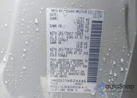 2025 Nissan Frontier Pro-X 4X2 z USA, uszkodzony, nr VIN 1N6ED1EJ7SN624446